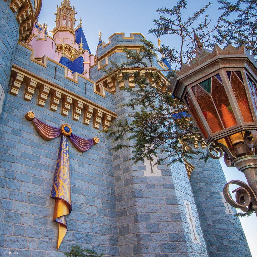 First Piece of Cinderella Castle 50th Anniversary Decorations Installed