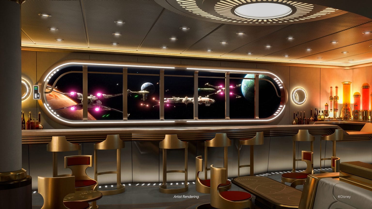 What Iconic Star Wars Ships Will You See Flying Past at Star Wars: Hyperspace Lounge Aboard the Disney Wish? The Millennium Falcon and the Halcyon to Name a Few