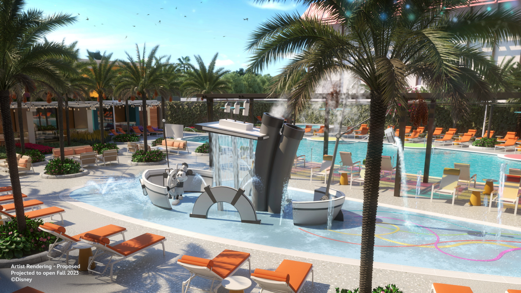 New Look at “Steamboat Willie” Splash Pad at The Villas at Disneyland Hotel